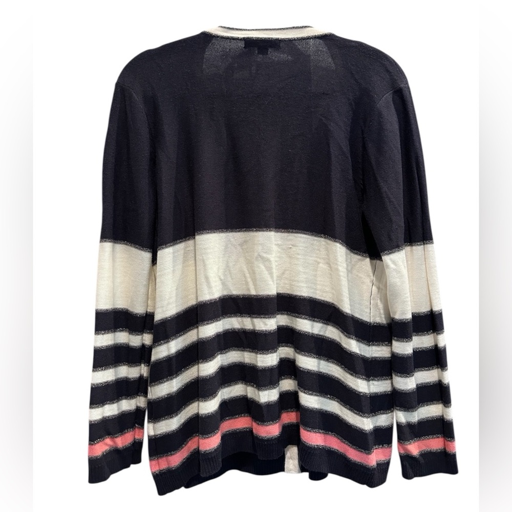 Tommy Hilfiger Navy & Pink Stripe Sparkle Cardigan Knit Sweater Women’s Large - Picture 3 of 8